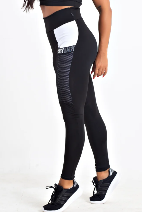 Calça legging cintura alta preto com bolso e elástico