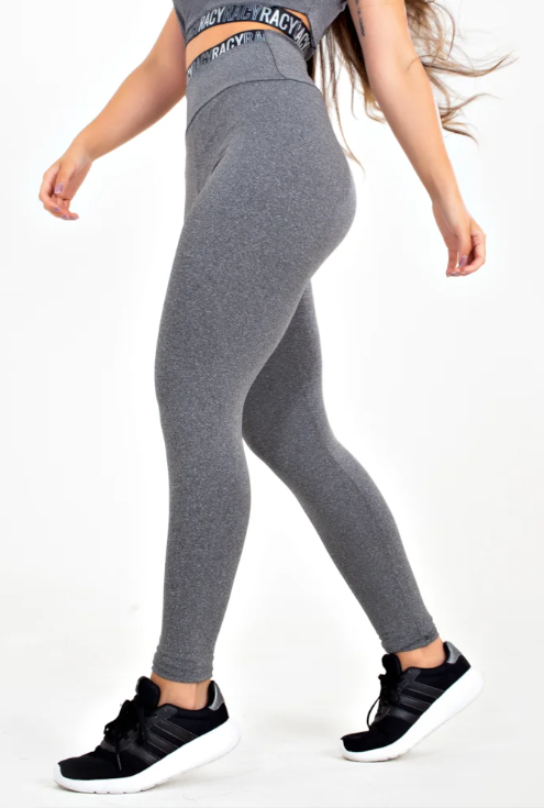 Calça legging cintura alta cinza mescla com elástico
