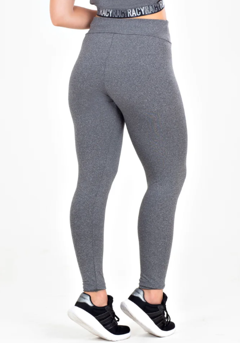 Calça legging cintura alta cinza mescla com elástico