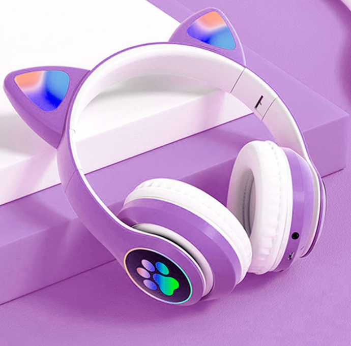 Fone de ouvido Headset com Luzes RGB 100mAh - Orelha de Gatinho
