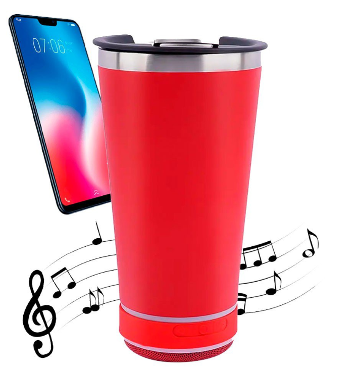 Copo térmico 470ml COM CAIXA DE SOM - Bluetooth com Luz