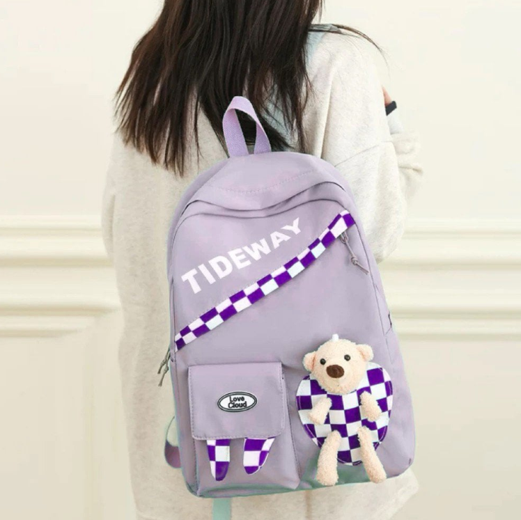 Mochila Feminina escolar com Laço e Ursinho - ROXA