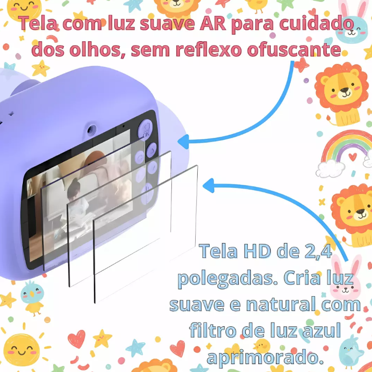 Câmera Infantil que Imprime Foto Instantânea - Filmadora HD - Azul e Rosa