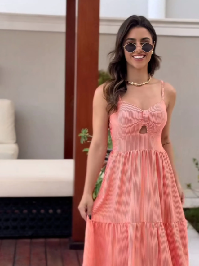 Vestido longo com bojo - Listrado