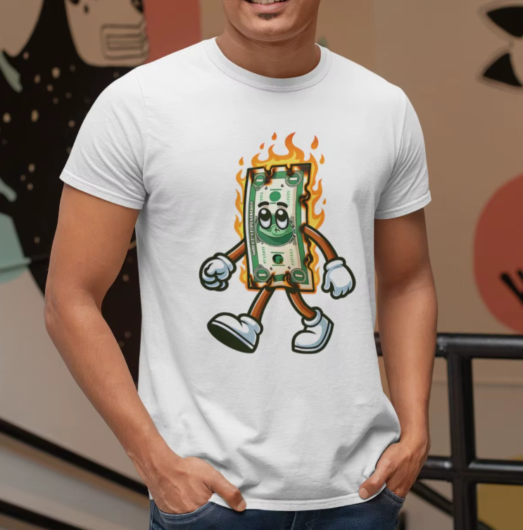Camiseta masculina GuGi - Estampa Dinheiro Em Chamas (Algodão Premium)