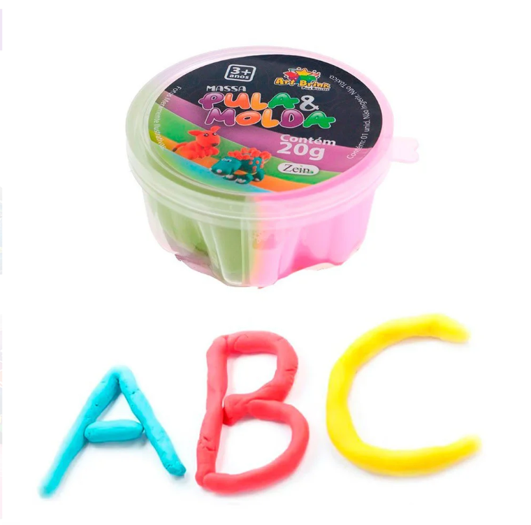 Massinha Pula & Molda colorida infantil 20G - 10 UNIDADES