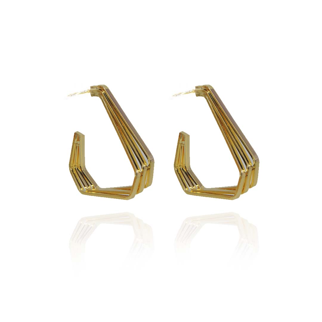 Brinco Argola Três Triangulos Banhado em Ouro 18k