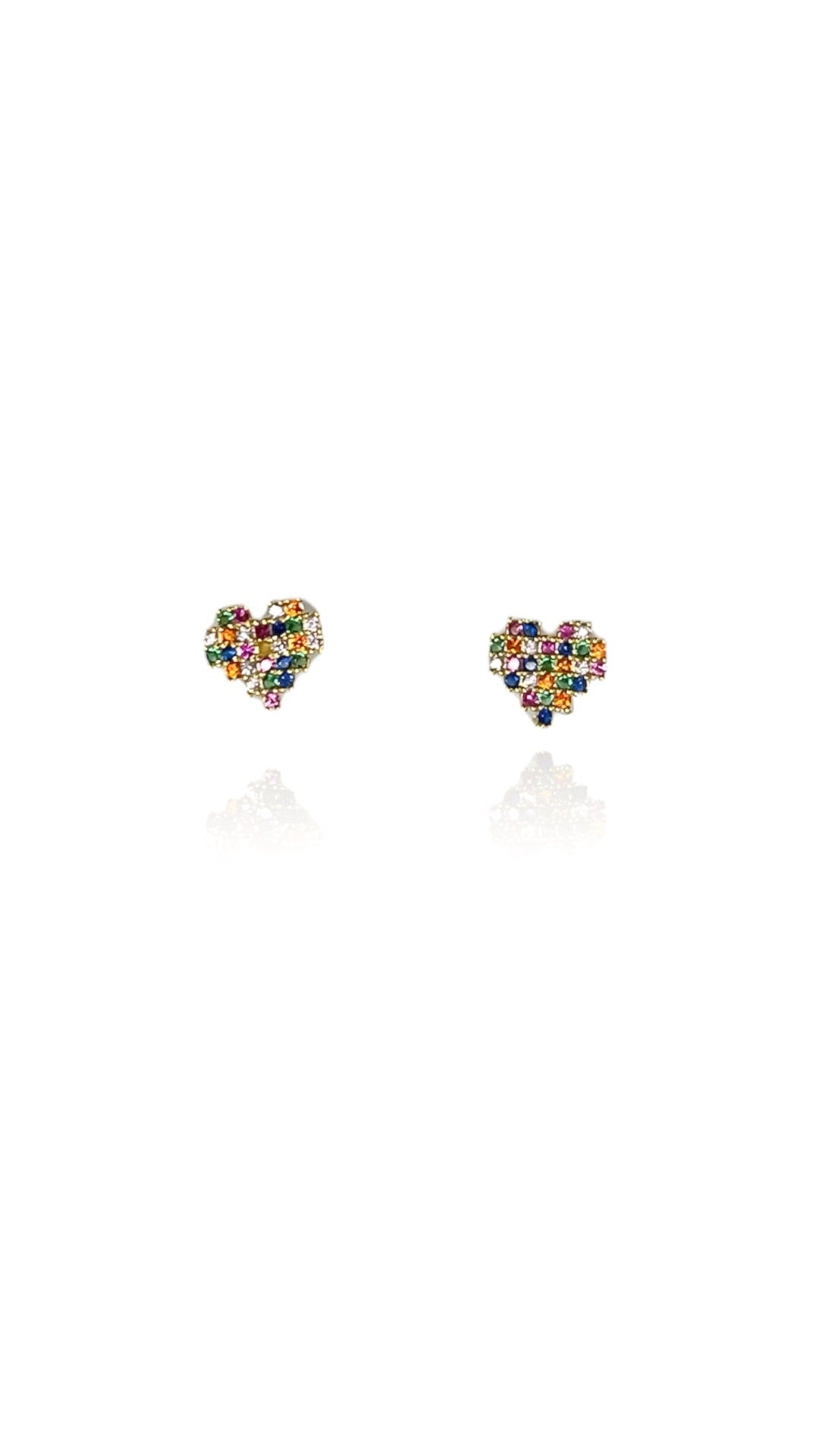 Brinco Coração Com Zircônias Coloridas Banhado em Ouro 18k