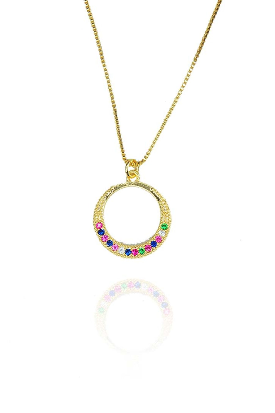 Colar de Circulo com Metade em Zircônia Colorida Banhado em Ouro 18k
