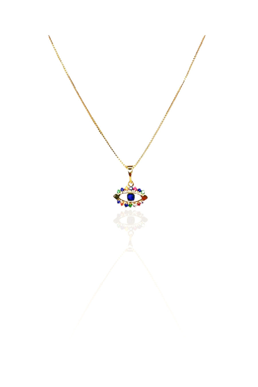 Colar Pingente Olho Grego com Zircônia Multicolor Banhado em Ouro 18k