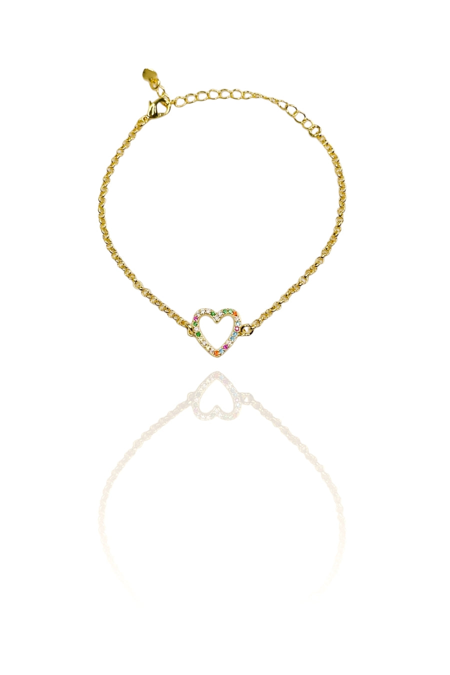 Pulseira Com Pingente De Coração Em Zircônias Coloridas Banhado em Ouro 18k