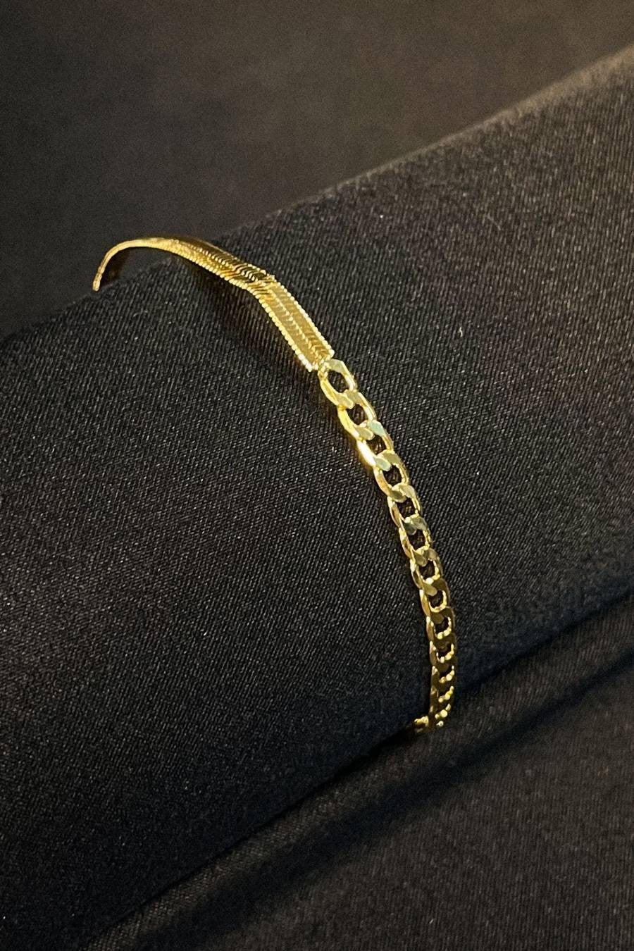 Pulseira Meia Fita Meia Corrente Banhado em Ouro 18k