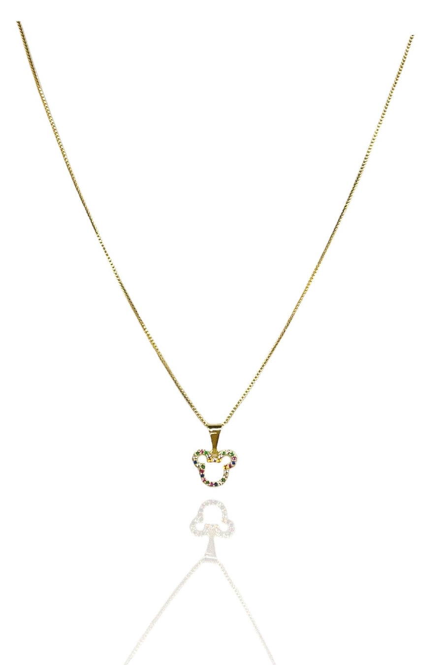 Colar Com Pingente Do Mickey De Zircônia Colorida Banhado em Ouro 18k