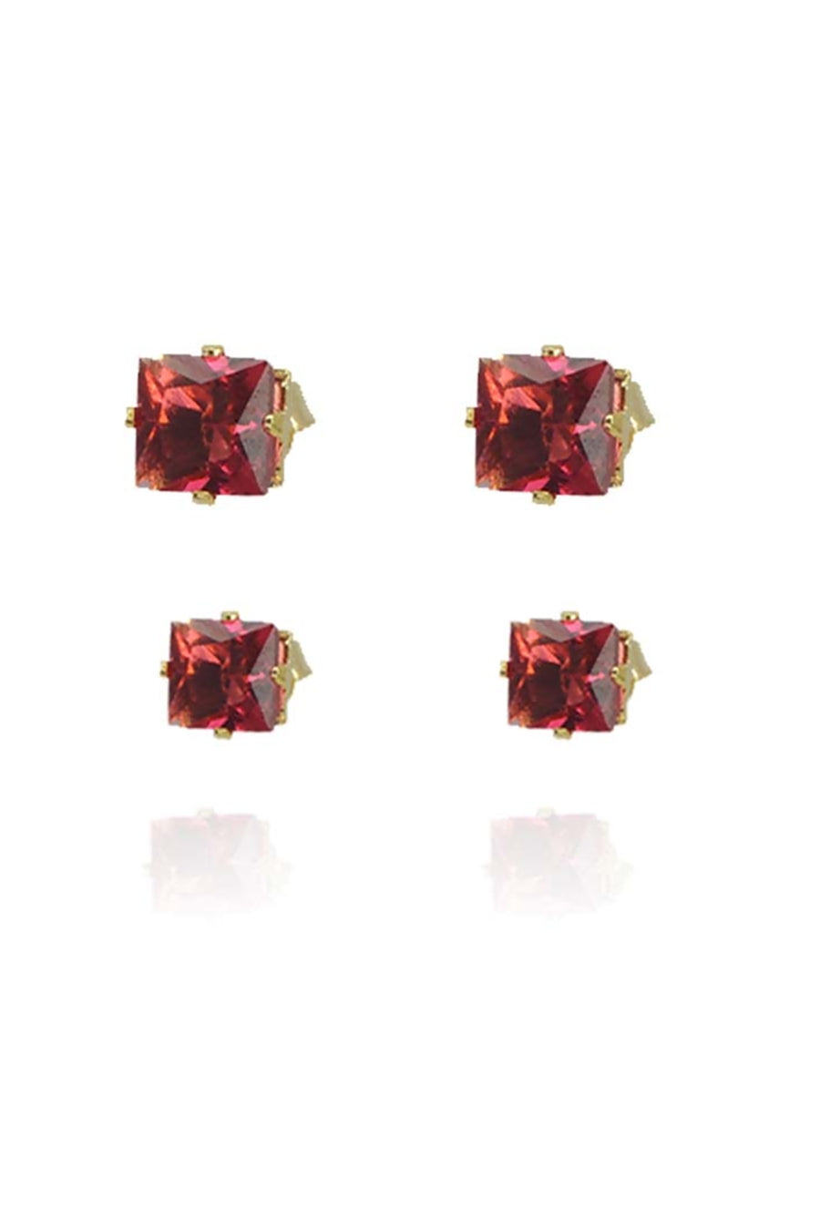 Duo Quadrado de Zircônias Vermelhas Banhado em Ouro 18k