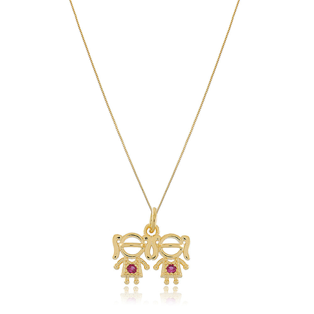 Colar de Casal de Filhos Banhado em Ouro 18k Nome:Menino