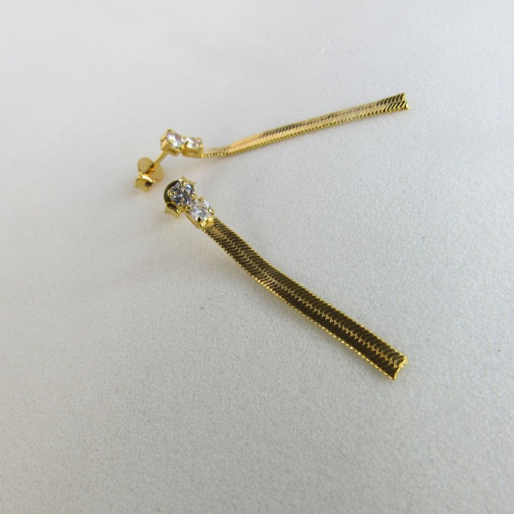 Brinco de Fita com Zircônia Banhado em Ouro 18k