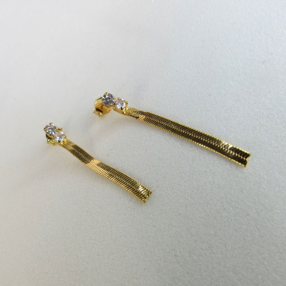 Brinco de Fita com Zircônia Banhado em Ouro 18k