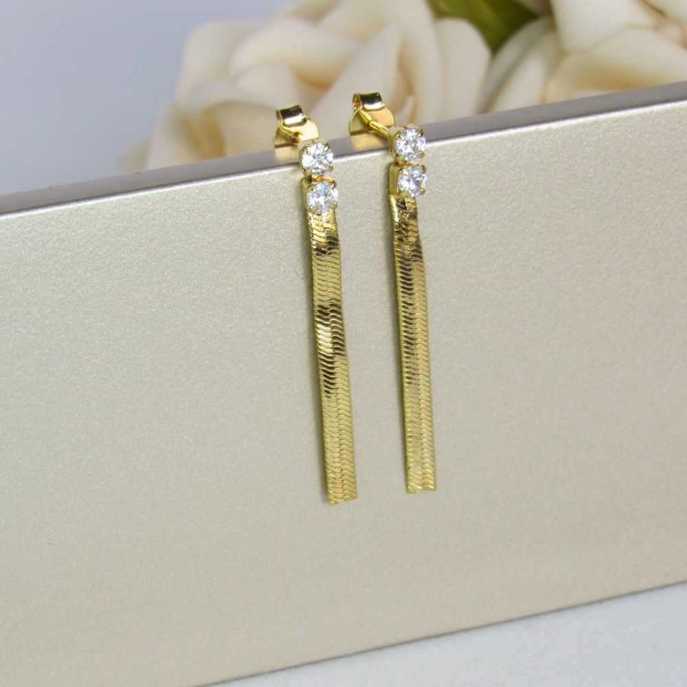 Brinco de Fita com Zircônia Banhado em Ouro 18k