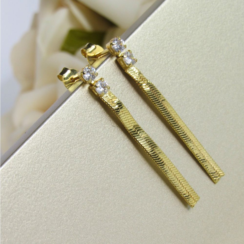Brinco de Fita com Zircônia Banhado em Ouro 18k