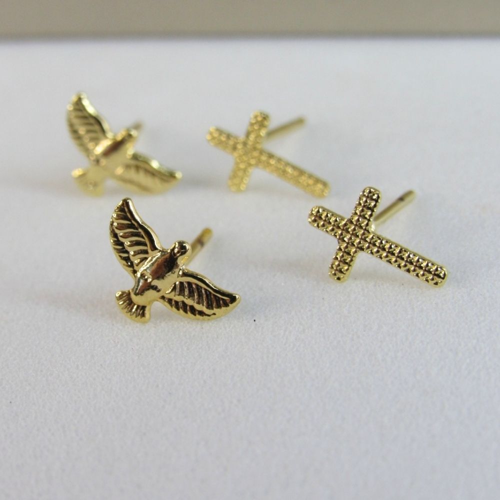 Duo de Cruz e Espírito Santo Banhado em Ouro 18k