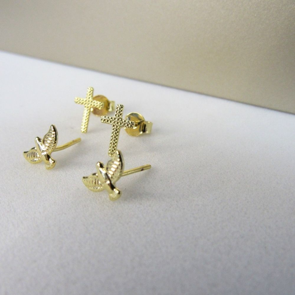 Duo de Cruz e Espírito Santo Banhado em Ouro 18k