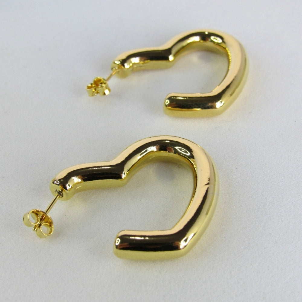 Brinco Argola de Coração Grossa Banhado em Ouro 18k