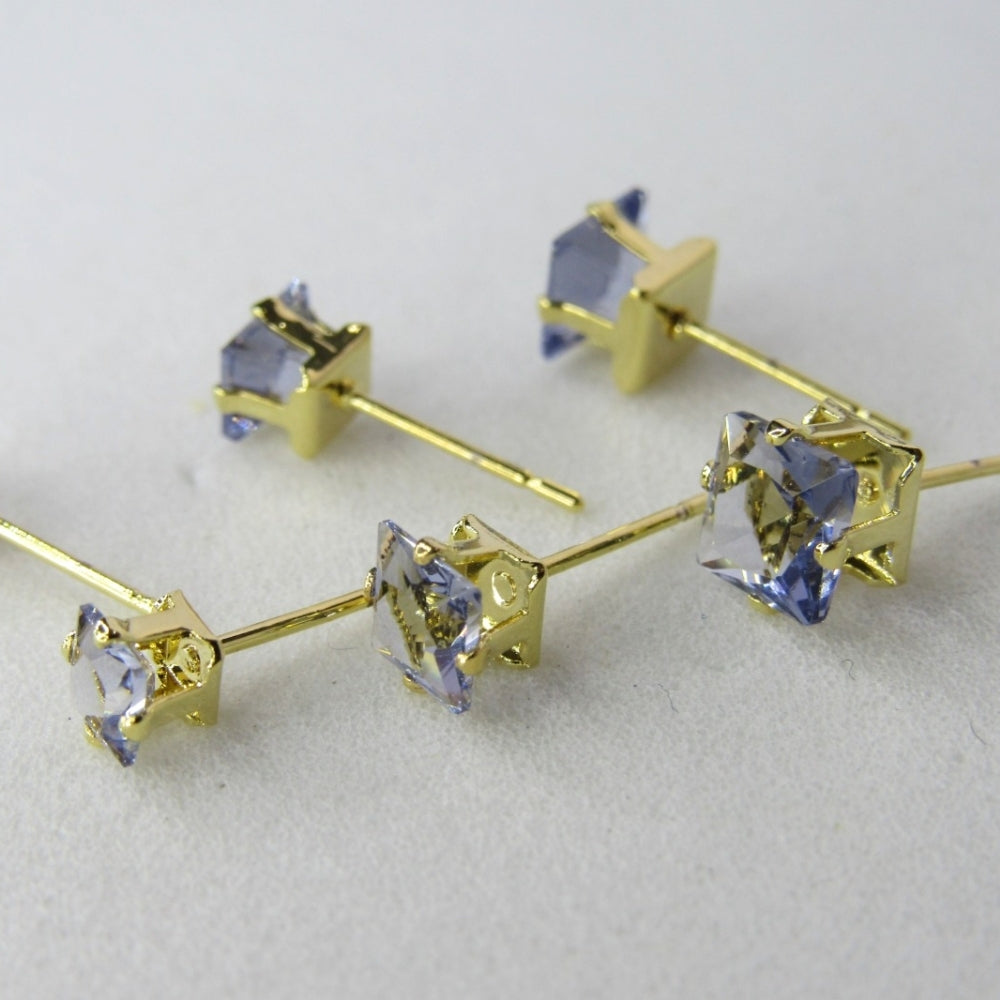 Trio de Zircônia Quadrada Lavanda Banhado em Ouro 18k