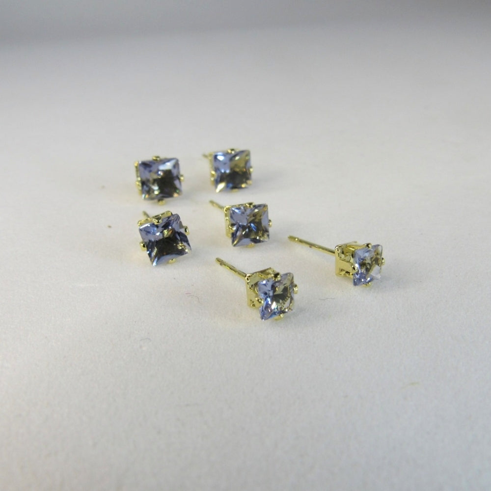 Trio de Zircônia Quadrada Lavanda Banhado em Ouro 18k