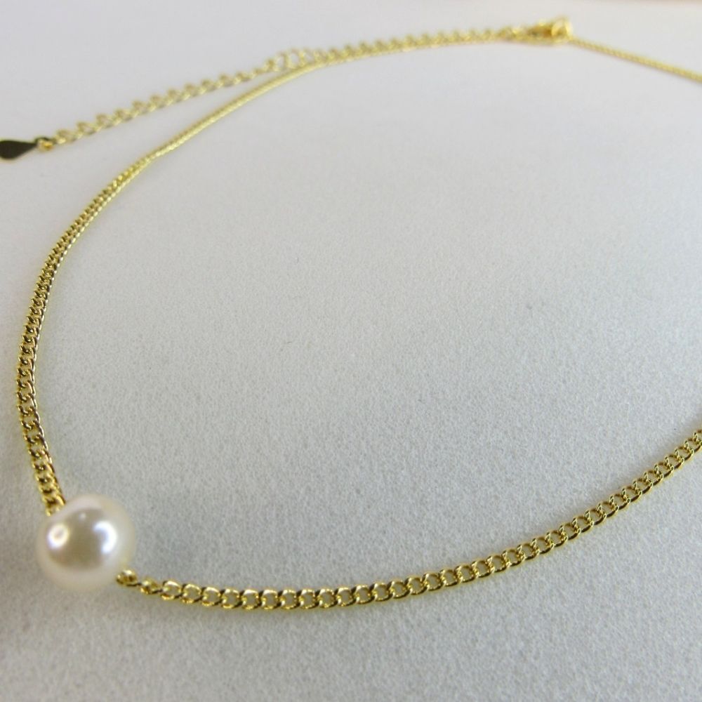 Choker Com Uma Pérola Banhado em Ouro 18k