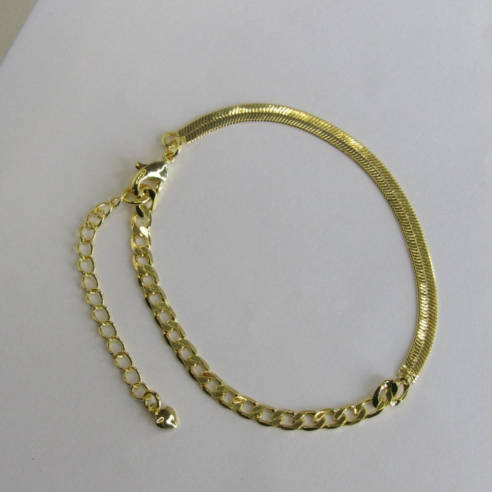 Pulseira Meia Fita Meia Corrente Banhado em Ouro 18k