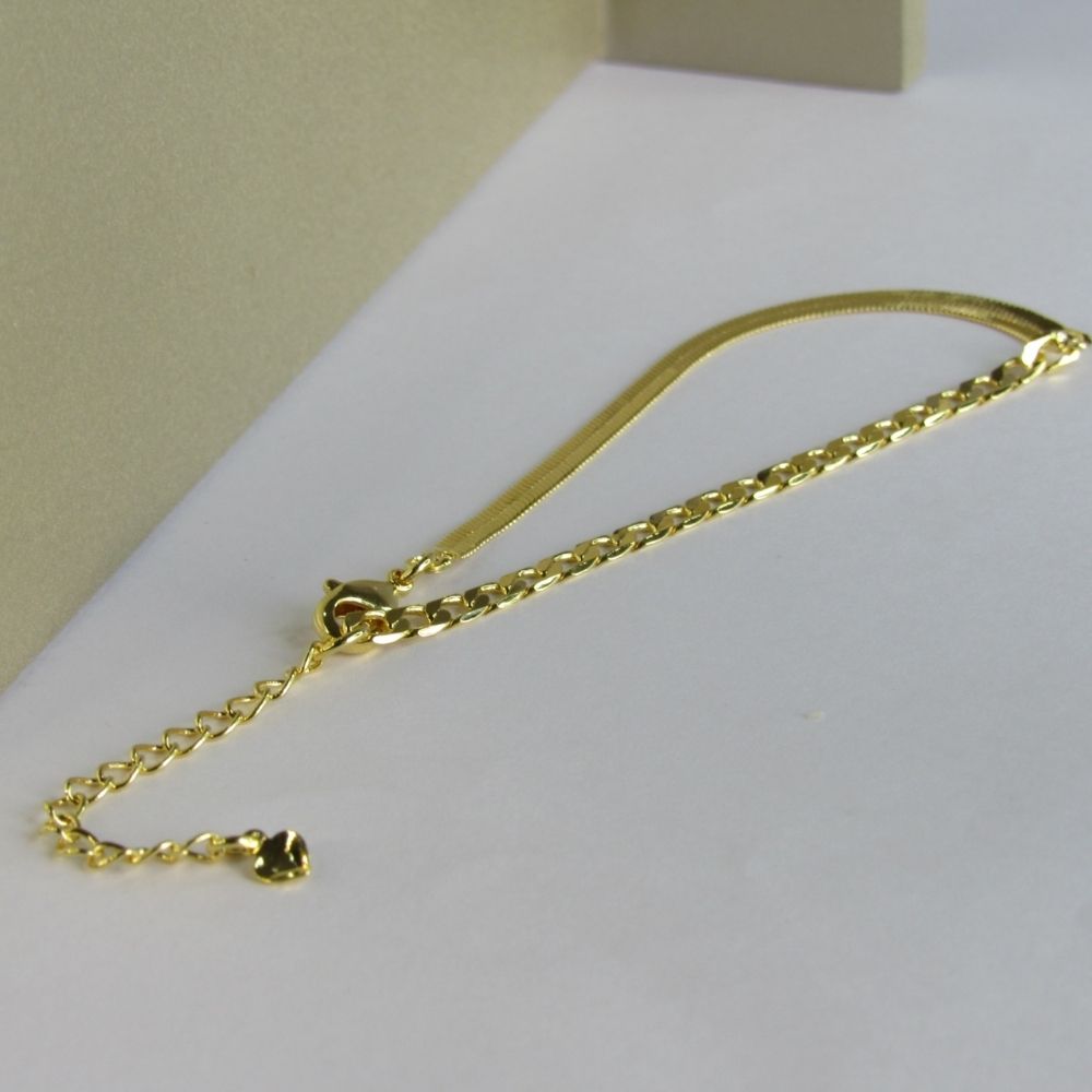 Pulseira Meia Fita Meia Corrente Banhado em Ouro 18k