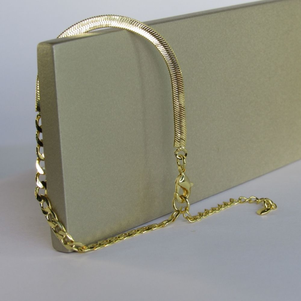 Pulseira Meia Fita Meia Corrente Banhado em Ouro 18k