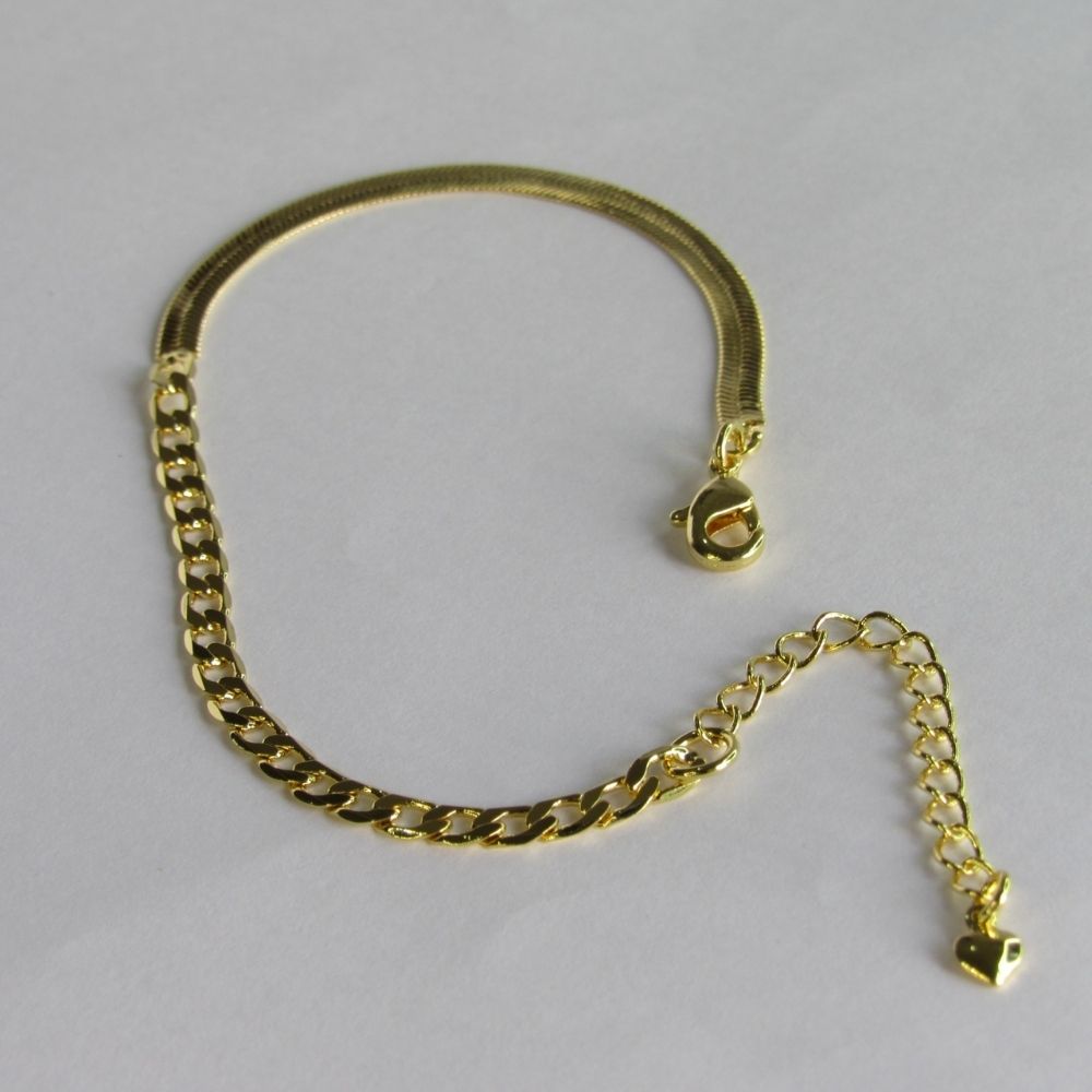 Pulseira Meia Fita Meia Corrente Banhado em Ouro 18k