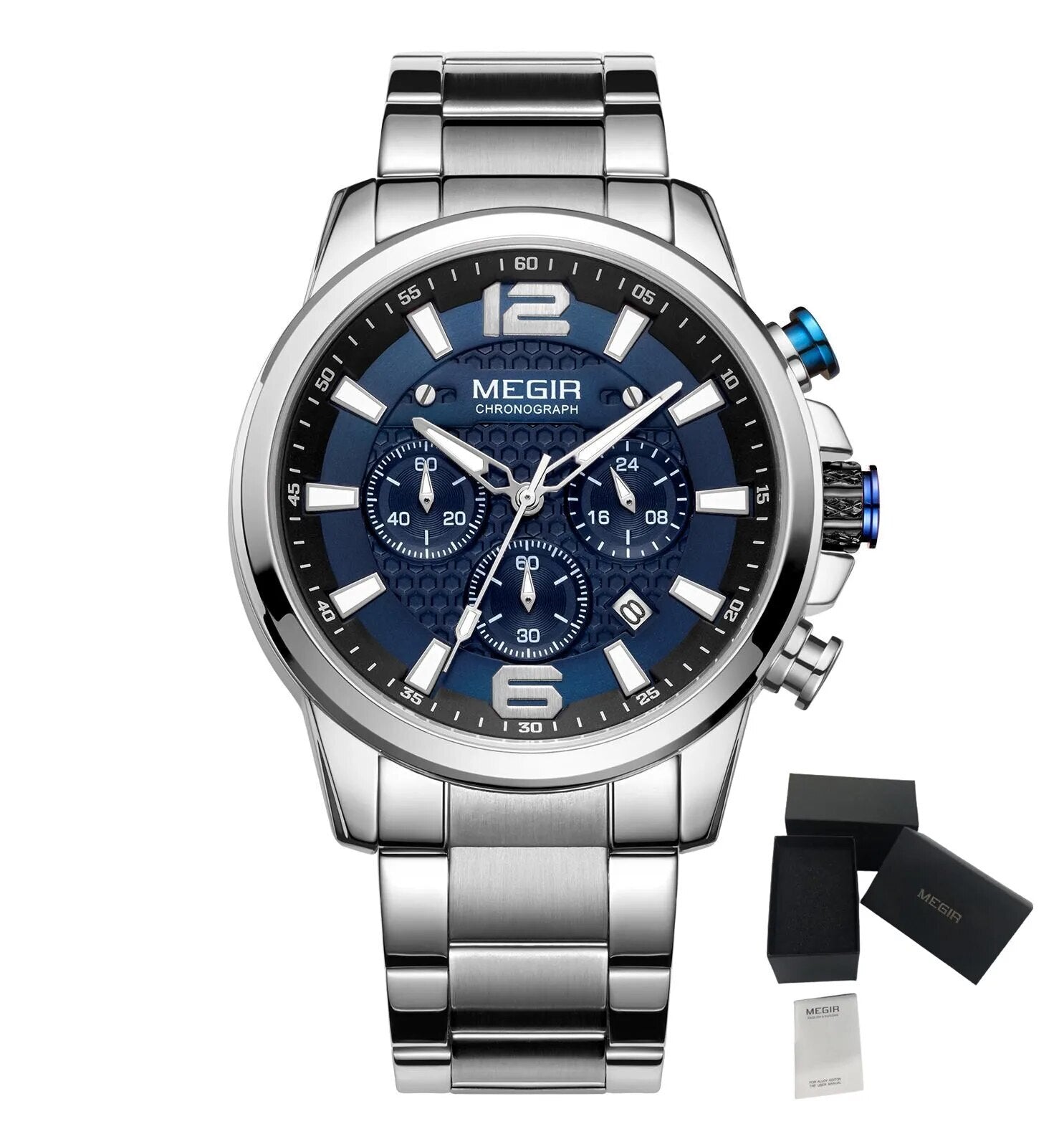 MEGIR Men's Quartz Wrist Watch Stainless Steel Band Chronograph Watches Luminous Waterproof Wristwatch Man Clock Military Watch-20