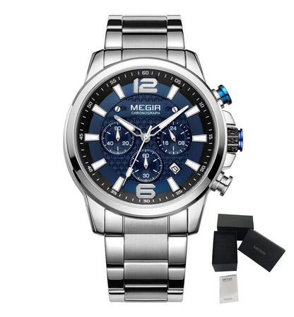 MEGIR Men's Quartz Wrist Watch Stainless Steel Band Chronograph Watches Luminous Waterproof Wristwatch Man Clock Military Watch-20