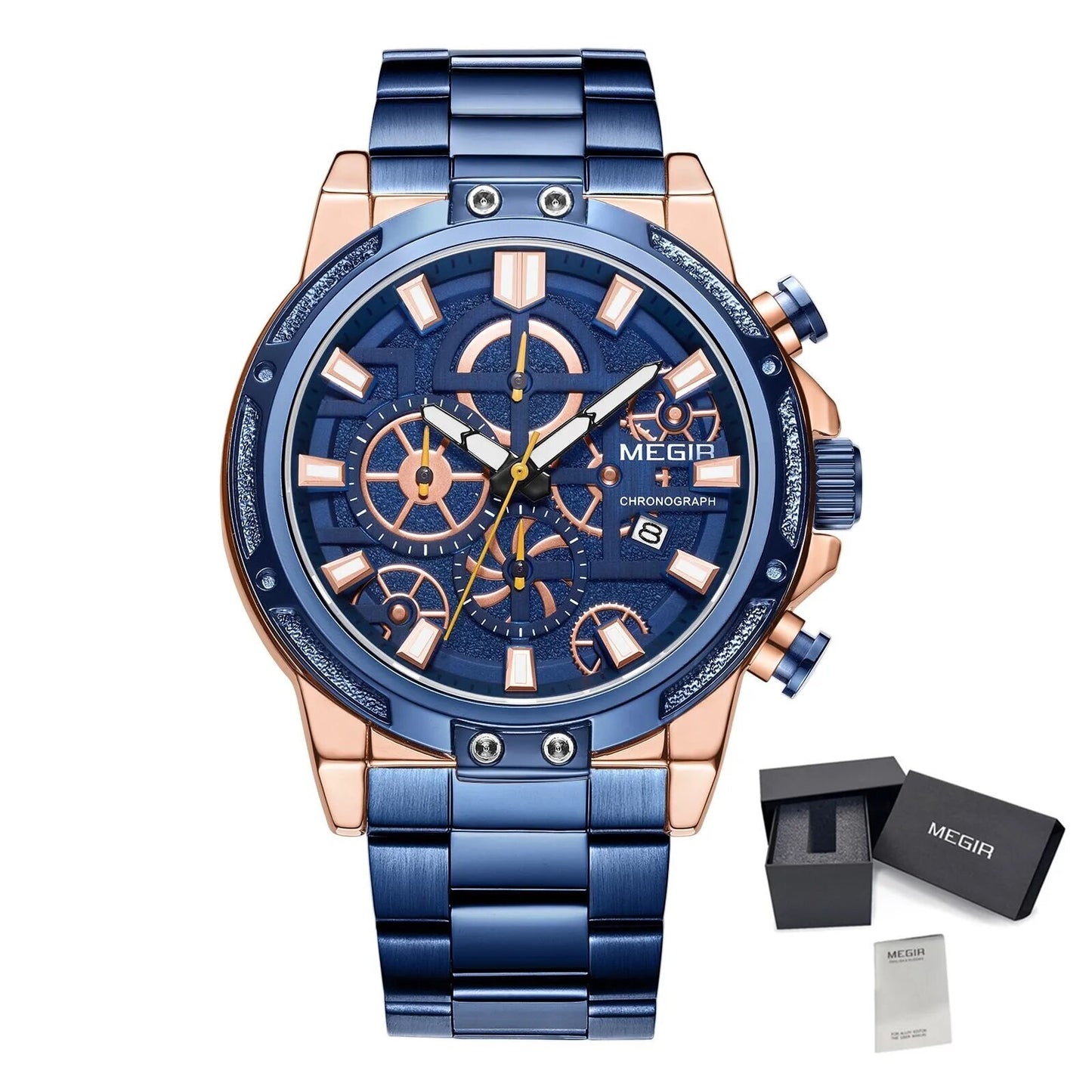 MEGIR Luxury Business Quartz Watches for Mens Stainless Steel Strap Men Casual Wristwatches Waterproof Man Clock Chronograph-13