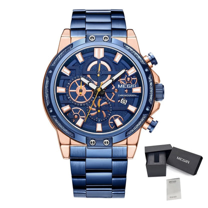 MEGIR Luxury Business Quartz Watches for Mens Stainless Steel Strap Men Casual Wristwatches Waterproof Man Clock Chronograph-13