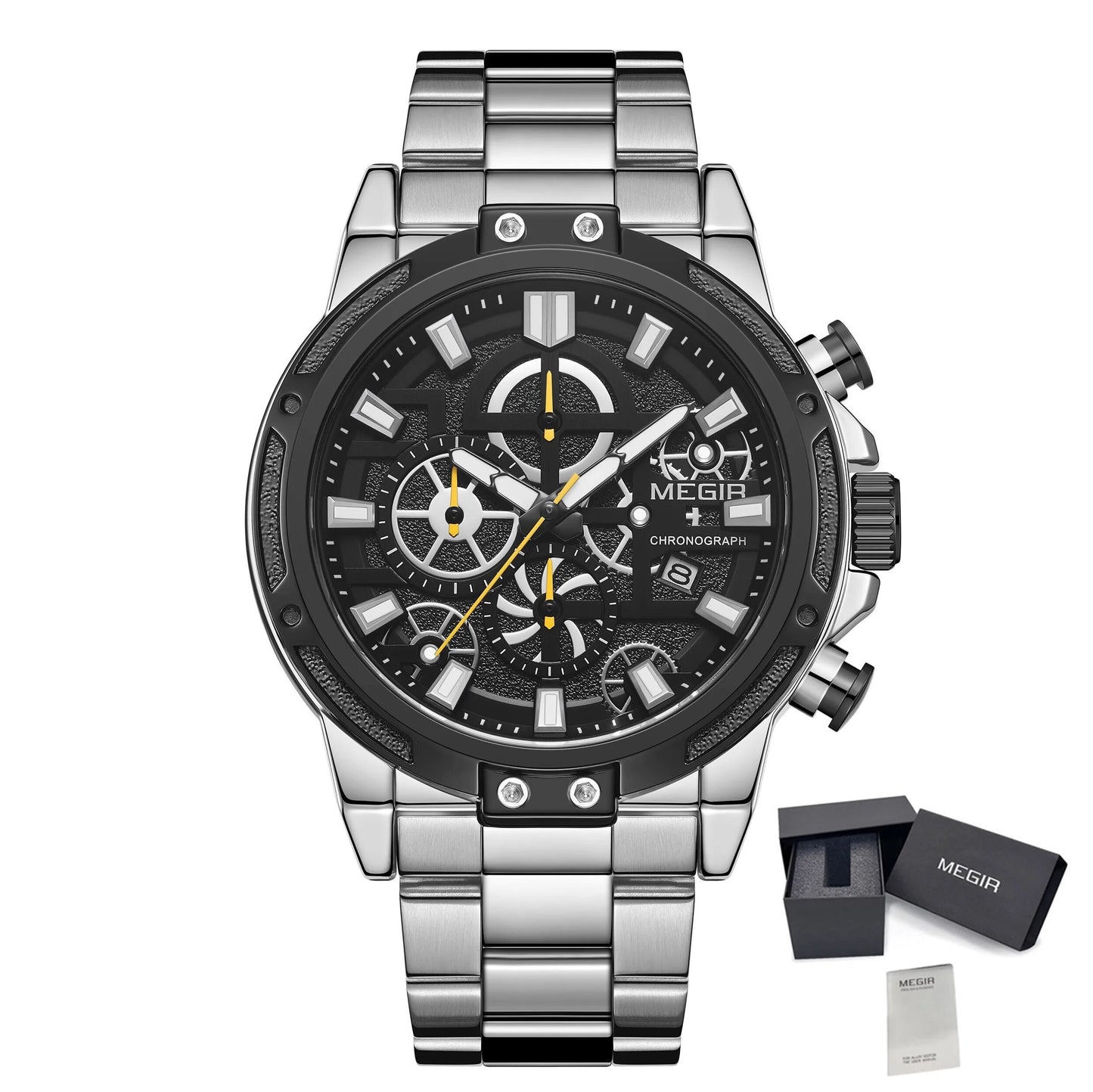 MEGIR Luxury Business Quartz Watches for Mens Stainless Steel Strap Men Casual Wristwatches Waterproof Man Clock Chronograph-12