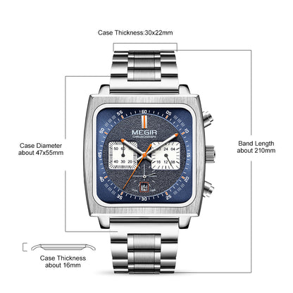 MEGIR Reloj Hombre Original Luxury Business Watch for Men Steel Band Quartz Wristwatch Chronograph Clock-6
