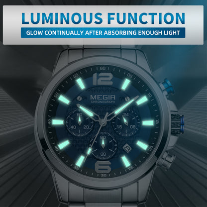 MEGIR Men's Quartz Wrist Watch Stainless Steel Band Chronograph Watches Luminous Waterproof Wristwatch Man Clock Military Watch-9