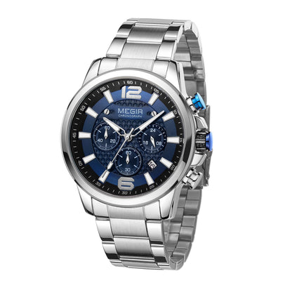 MEGIR Men's Quartz Wrist Watch Stainless Steel Band Chronograph Watches Luminous Waterproof Wristwatch Man Clock Military Watch-8