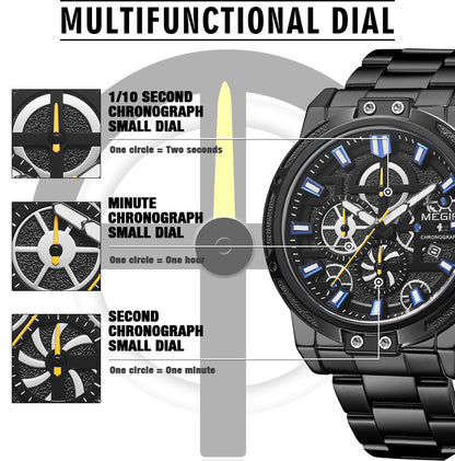 MEGIR Luxury Business Quartz Watches for Mens Stainless Steel Strap Men Casual Wristwatches Waterproof Man Clock Chronograph-4