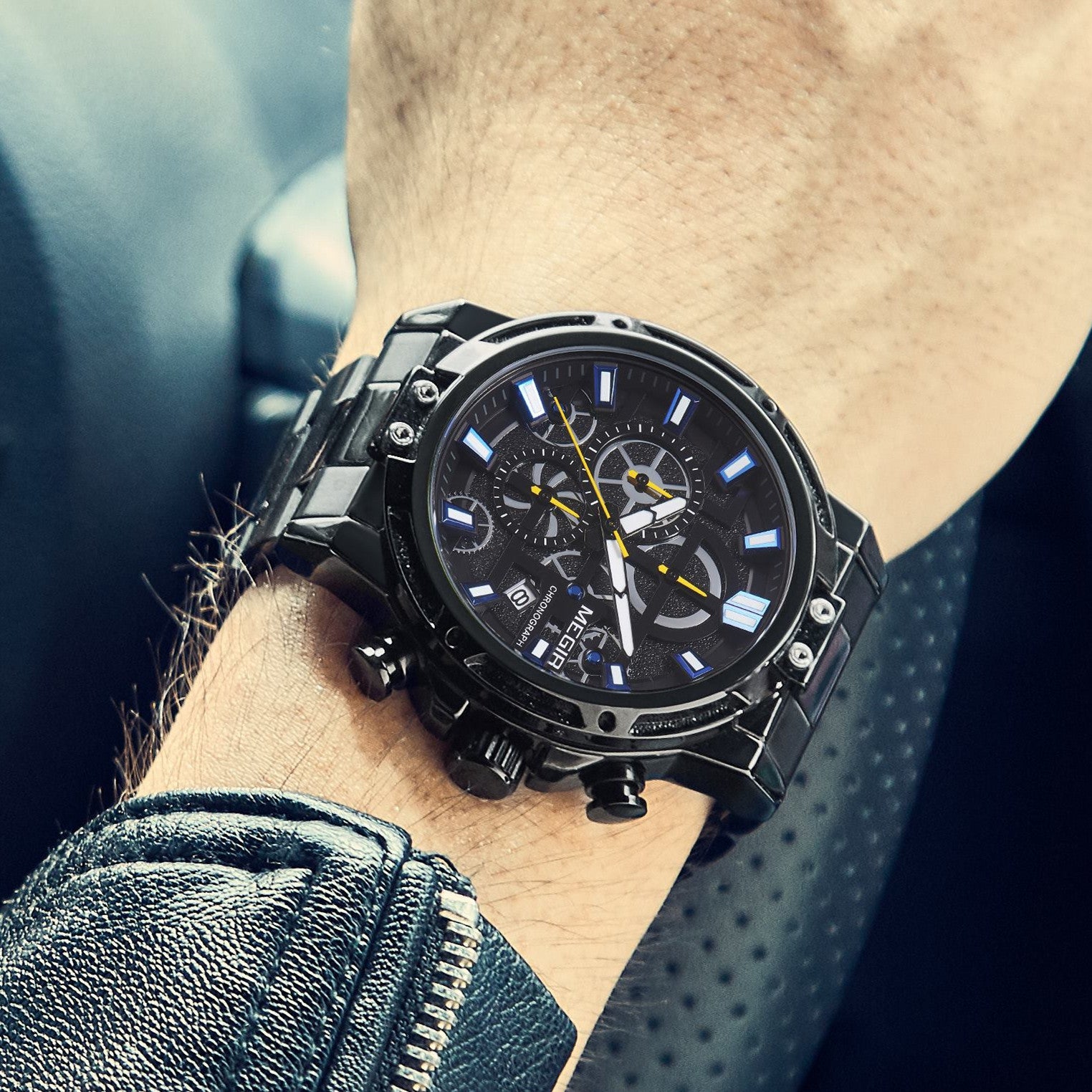 MEGIR Luxury Business Quartz Watches for Mens Stainless Steel Strap Men Casual Wristwatches Waterproof Man Clock Chronograph-1