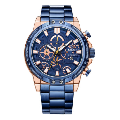 MEGIR Luxury Business Quartz Watches for Mens Stainless Steel Strap Men Casual Wristwatches Waterproof Man Clock Chronograph-8