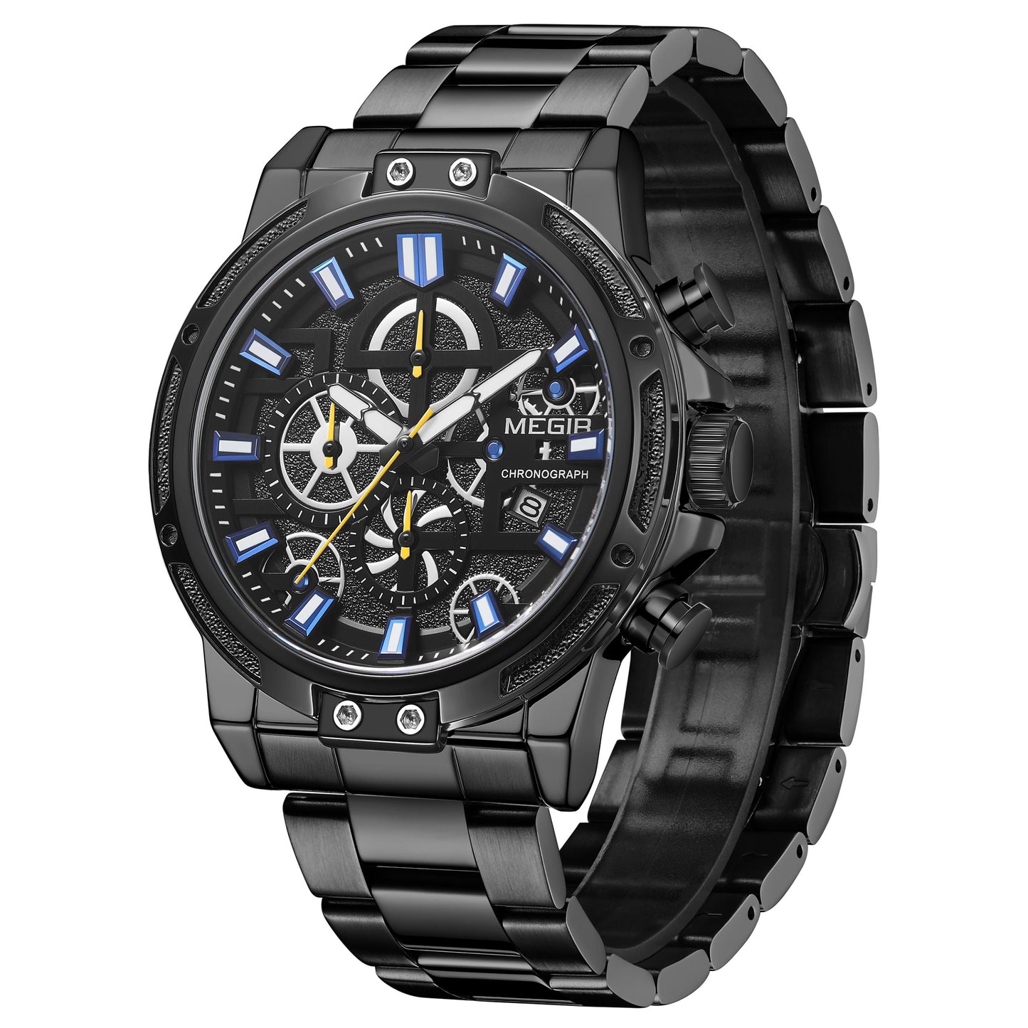 MEGIR Luxury Business Quartz Watches for Mens Stainless Steel Strap Men Casual Wristwatches Waterproof Man Clock Chronograph-7