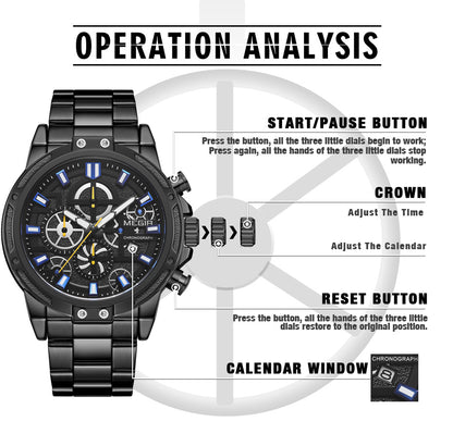 MEGIR Luxury Business Quartz Watches for Mens Stainless Steel Strap Men Casual Wristwatches Waterproof Man Clock Chronograph-5