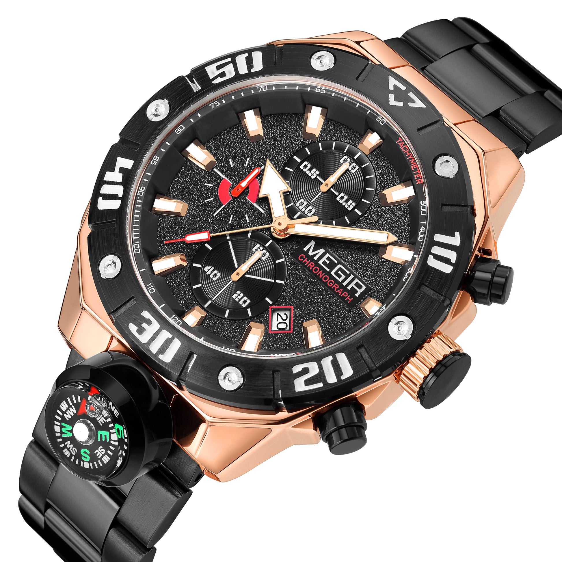 MEGIR Watch Top Brand Luxury Business Quartz Watches Chronograph Stainless Steel Calendar Luminous Clock WristWatch Montre Homme-12