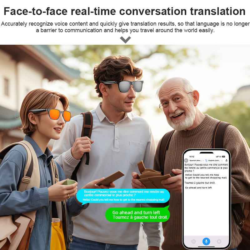 Smart Glasses with AI Translator BT Glasses Hands-Free Music & Calls Outdoor Sports Headphones Waterproof for Men & Woman-3