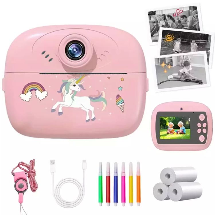 Câmera Infantil que Imprime Foto Instantânea - Filmadora HD - Azul e Rosa