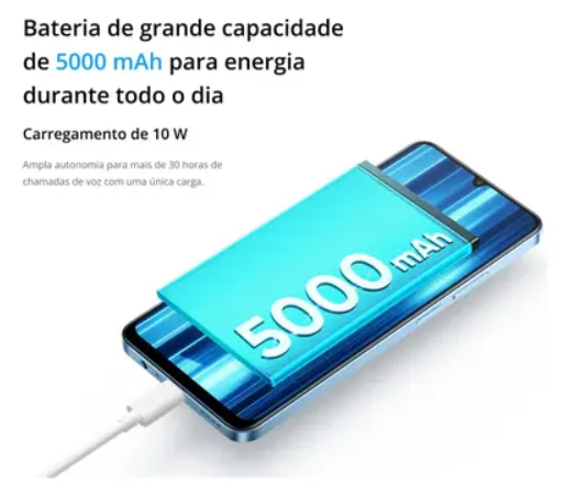 Smartphone Celular Realme Note 60S 256GB, 8GB RAM, 4G, Tela 6,74 polegadas